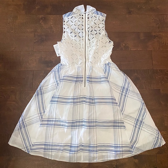 NWT Anthropologie Moulinette Blue & White Grid and Eyelet Summer Spring Dress - Picture 6 of 6